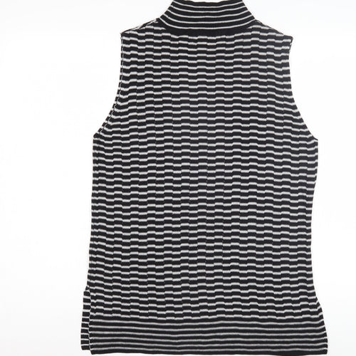 Next Women's Black High Neck Striped Tank, Size L