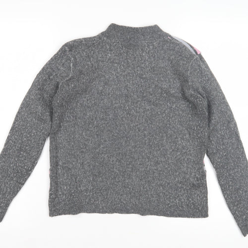 Afibel Women's Grey Mock Neck Striped Pullover Jumper