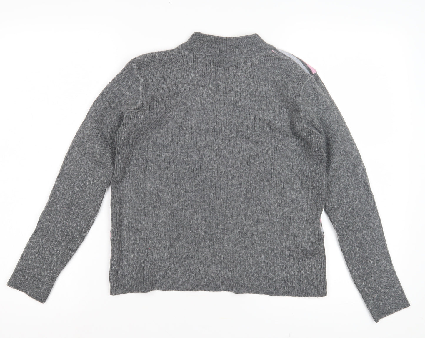 Afibel Women's Grey Mock Neck Striped Pullover Jumper