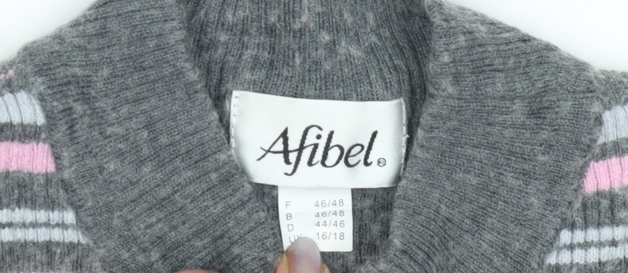 Afibel Women's Grey Mock Neck Striped Pullover Jumper