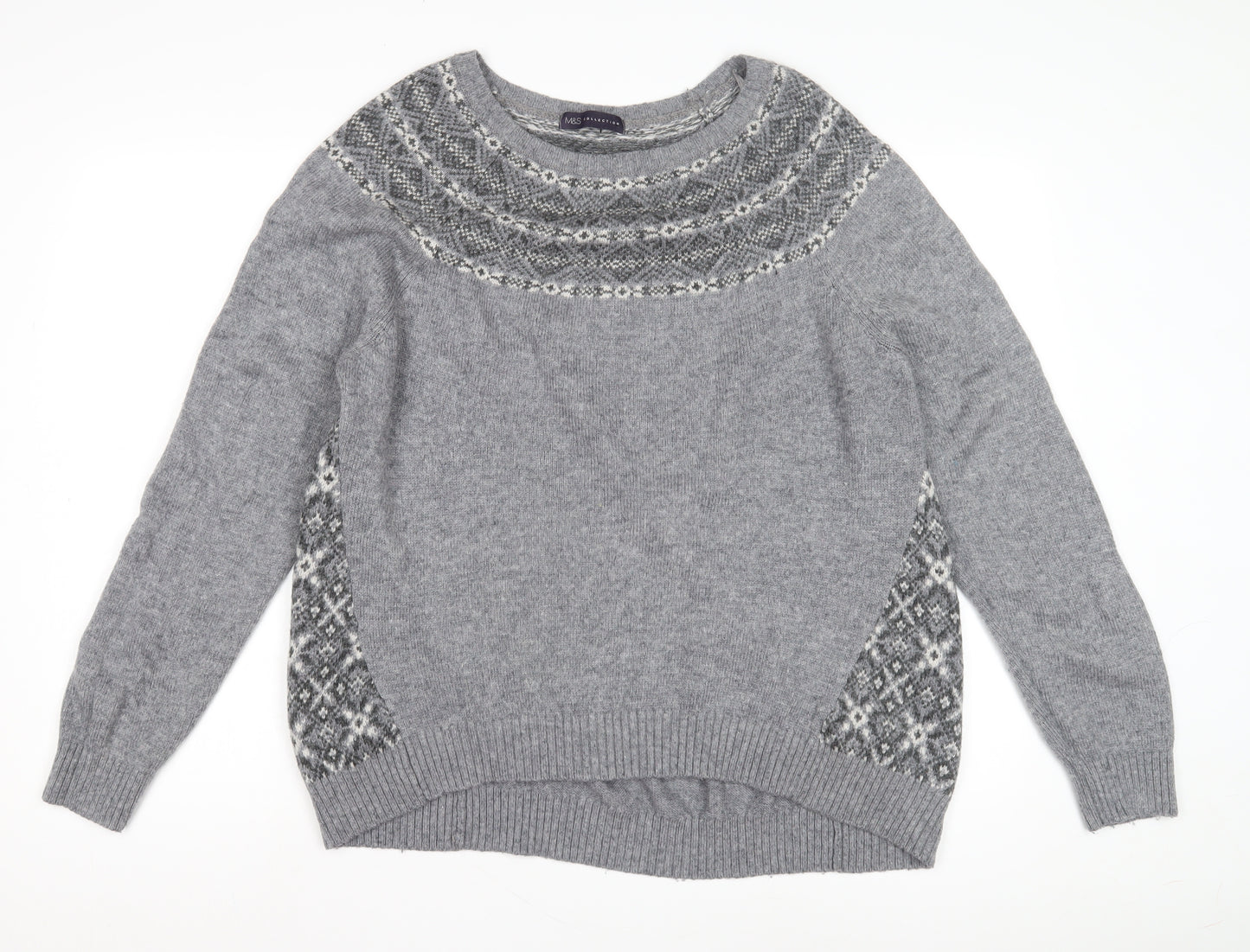 Marks and Spencer Women's Grey Fair Isle Jumper Size 20