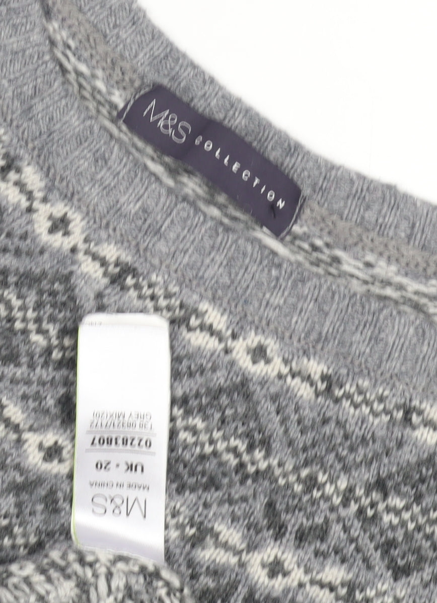 Marks and Spencer Women's Grey Fair Isle Jumper Size 20