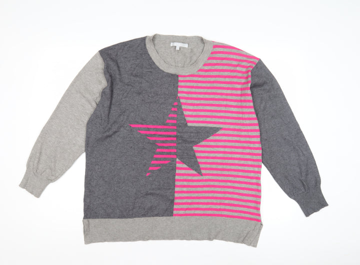 Pebble Bay Women's Grey L Striped Pullover Jumper