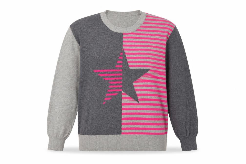 Front view of Pebble Bay Women's Grey L Striped jumper