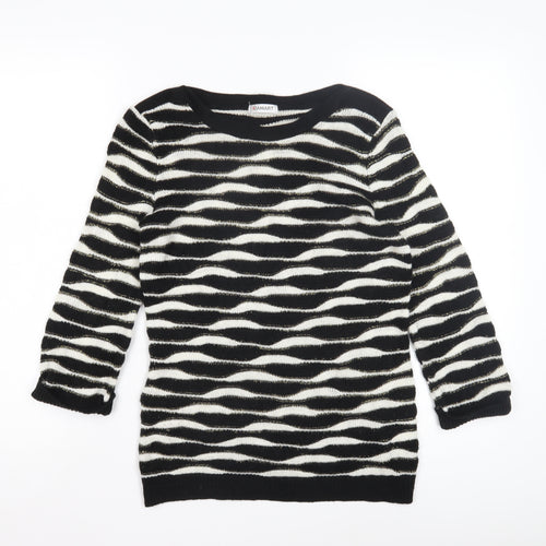 Damart Women's Black Striped Crew Neck Pullover Jumper