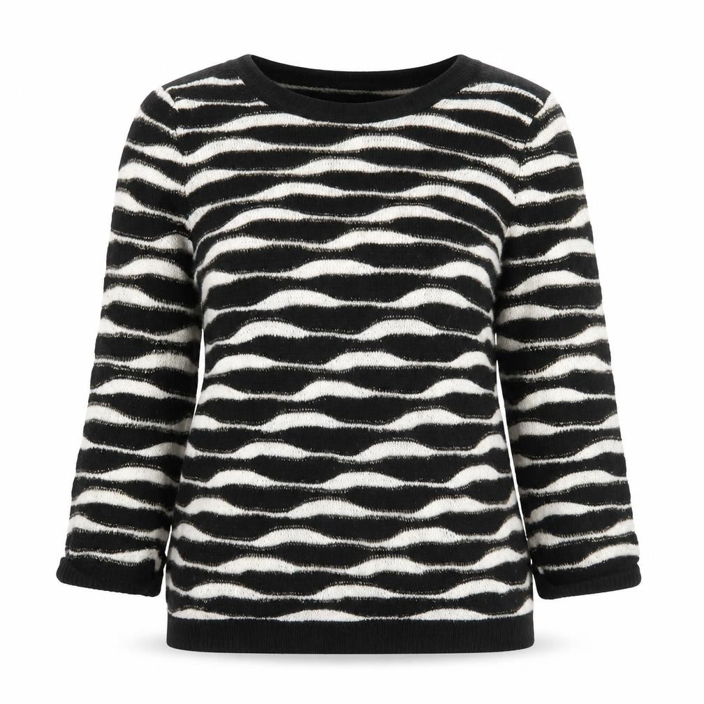 Front view of Damart Women's Black Striped Crew Neck jumper