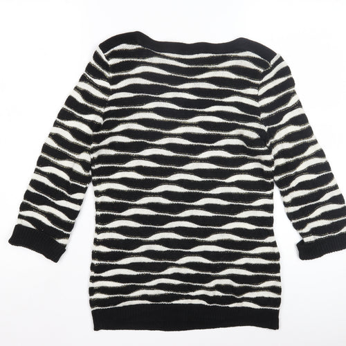Damart Women's Black Striped Crew Neck Pullover Jumper
