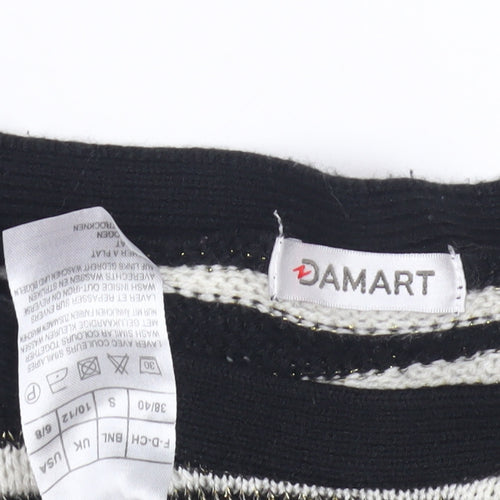 Damart Women's Black Striped Crew Neck Pullover Jumper