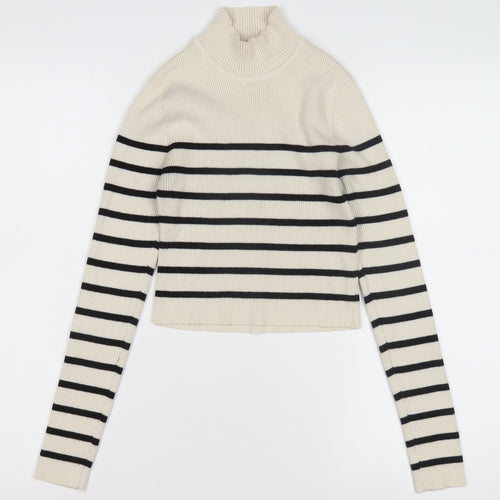 Pull & Bear Women's Ivory Black Stripe Pullover Jumper M