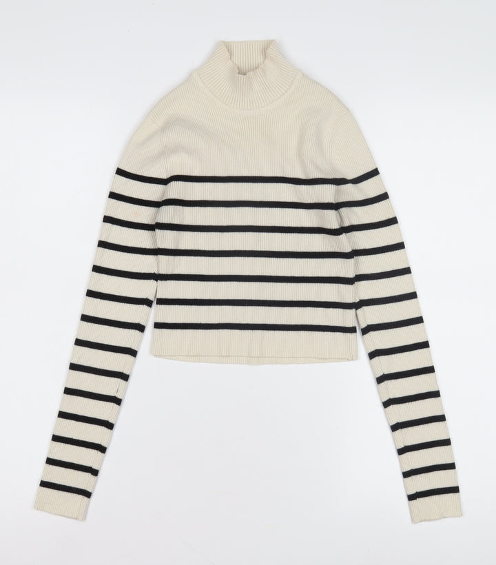 Pull & Bear Women's Ivory Black Stripe Pullover Jumper M