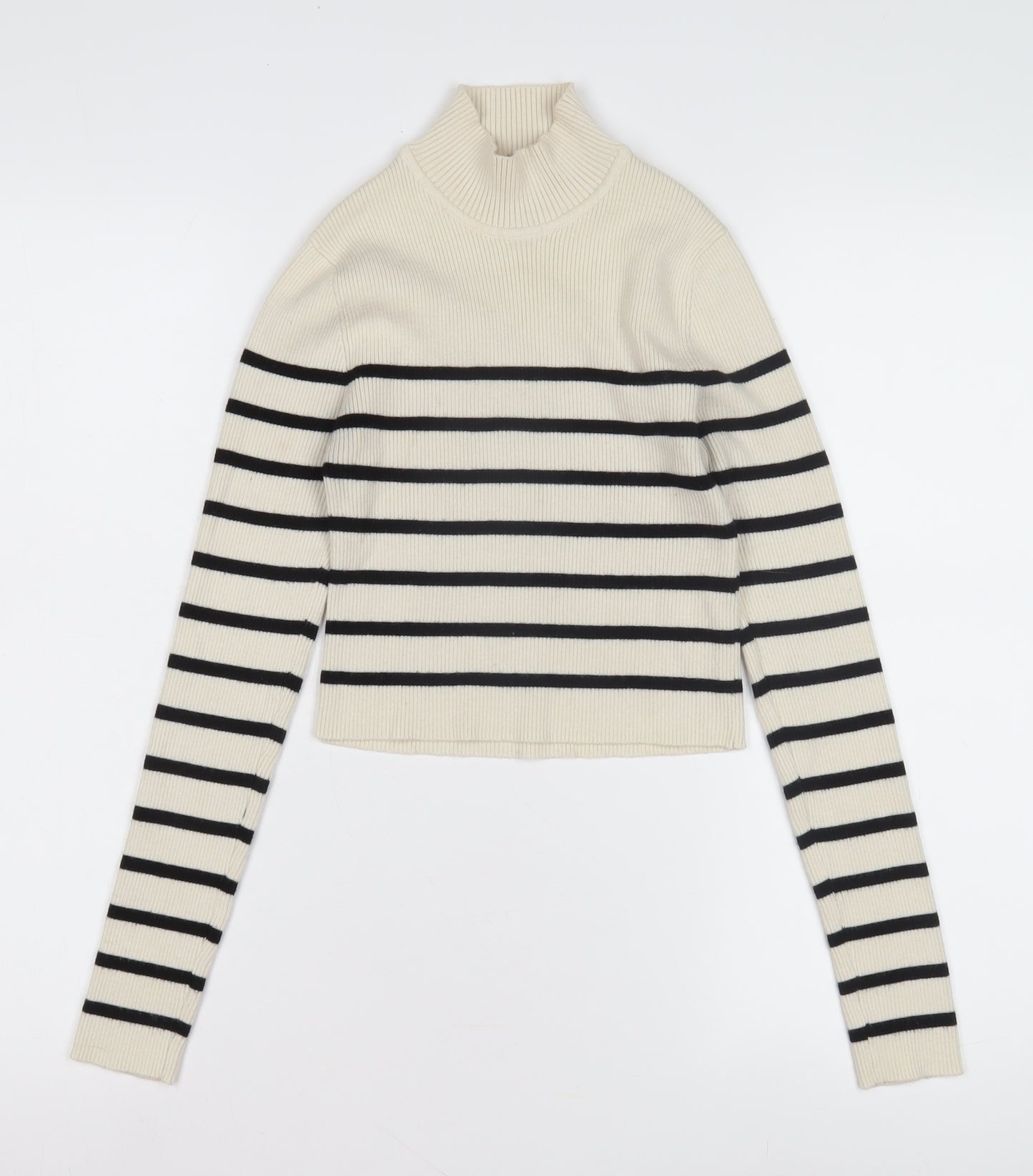 Pull & Bear Women's Ivory Black Stripe Pullover Jumper M