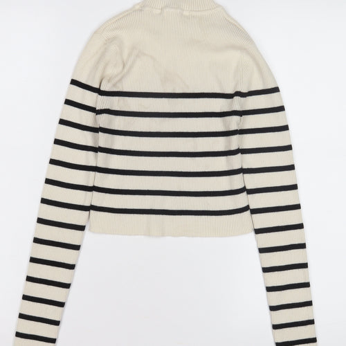 Pull & Bear Women's Ivory Black Stripe Pullover Jumper M