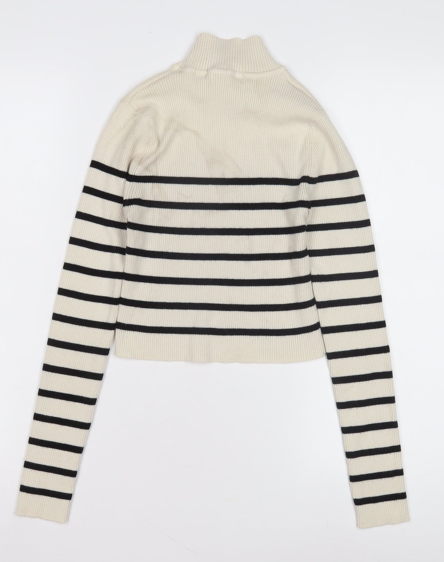 Pull & Bear Women's Ivory Black Stripe Pullover Jumper M