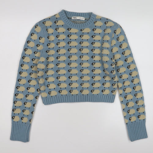 Zara Women's Blue Animal Print Jumper Medium