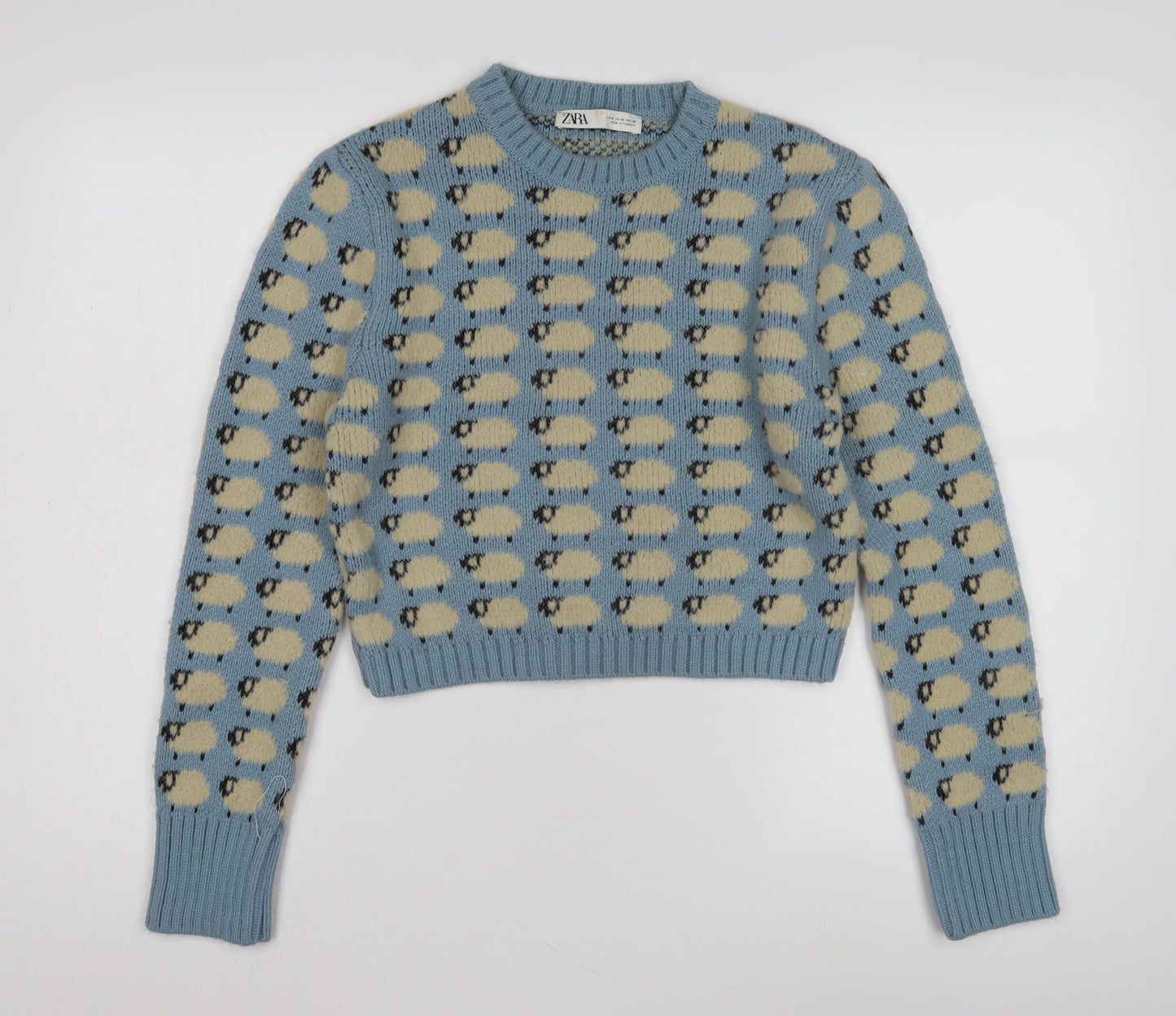 Zara Women's Blue Animal Print Jumper Medium