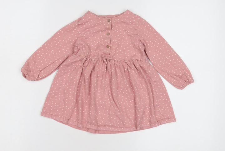 Next Girls Pink Geometric Long Sleeve Dress 12 Months