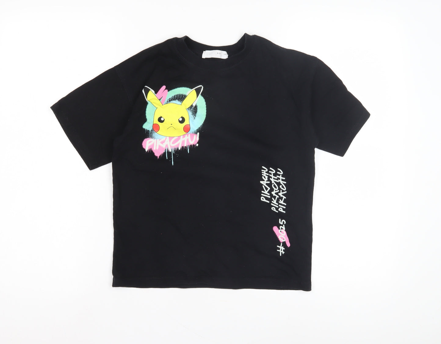Zara Pokémon Kids Black T-Shirt, Pikachu Graphic, Size 9-10