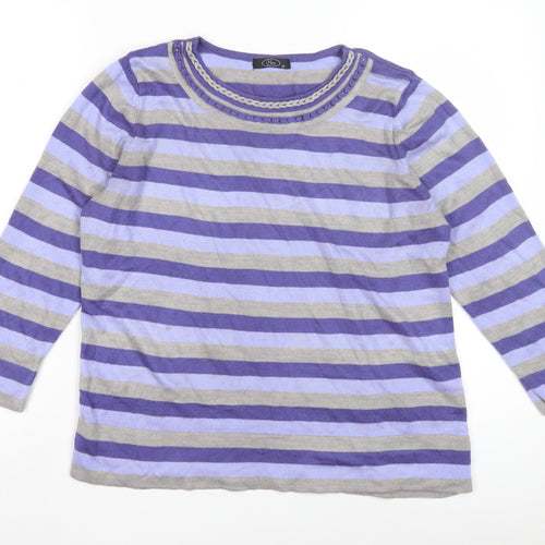Bm Women's Purple Striped Pullover Jumper M
