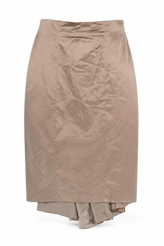 Front view of Coast Women's Brown Trumpet Skirt, size 10, Lined Satin