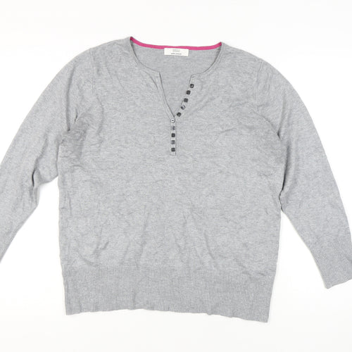 Marks and Spencer Grey Henley Jumper - Women's Size 20