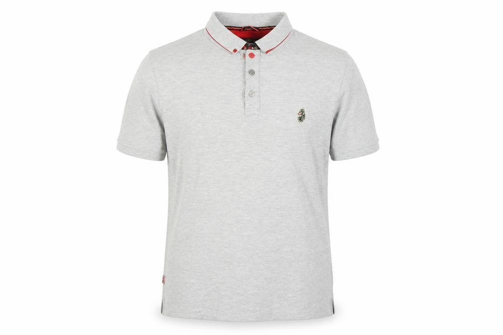 Front view of Luke Men's Grey Polo Shirt, Large, Casual Cotton