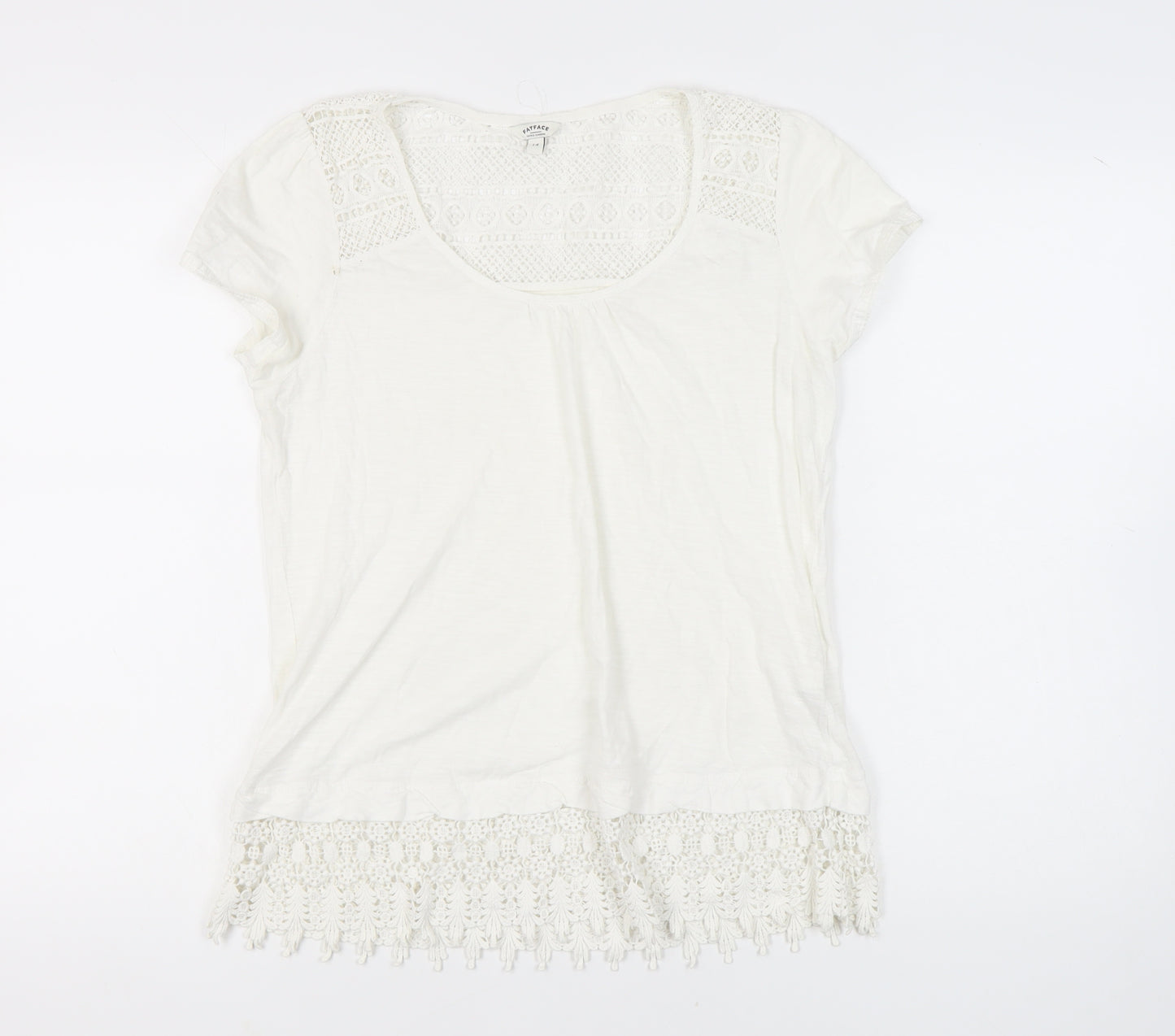 FatFace Women's White Crochet T-Shirt Size 14