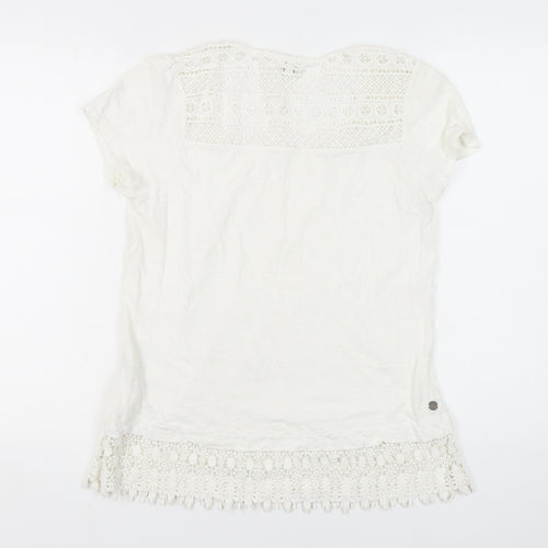 FatFace Women's White Crochet T-Shirt Size 14