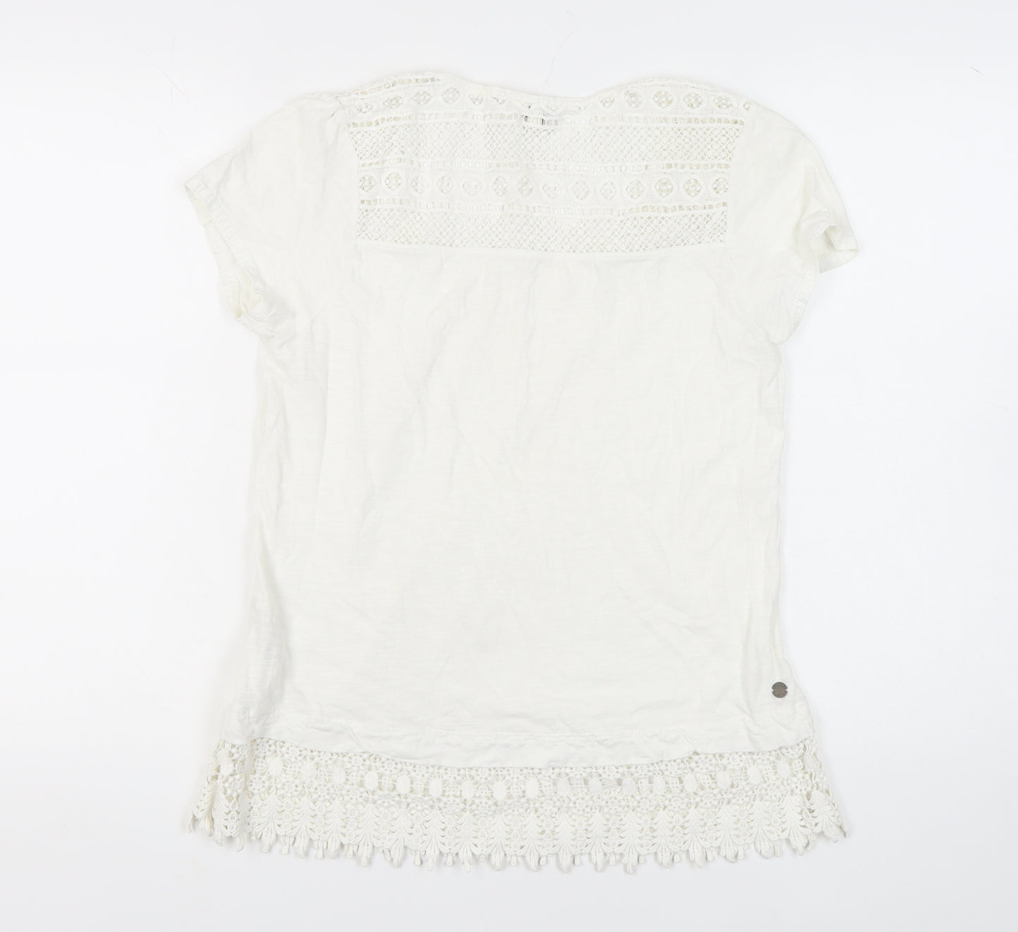 FatFace Women's White Crochet T-Shirt Size 14