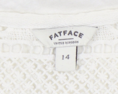 FatFace Women's White Crochet T-Shirt Size 14