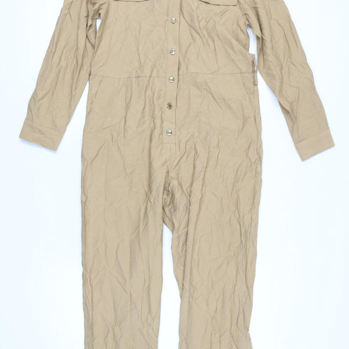 Zara Women's Beige Collared Jumpsuit S