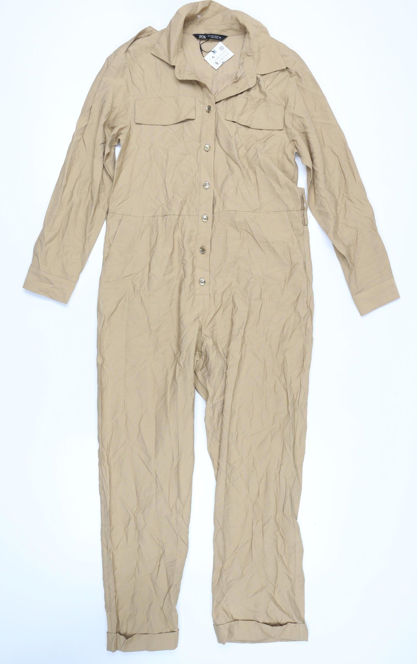Zara Women's Beige Collared Jumpsuit S