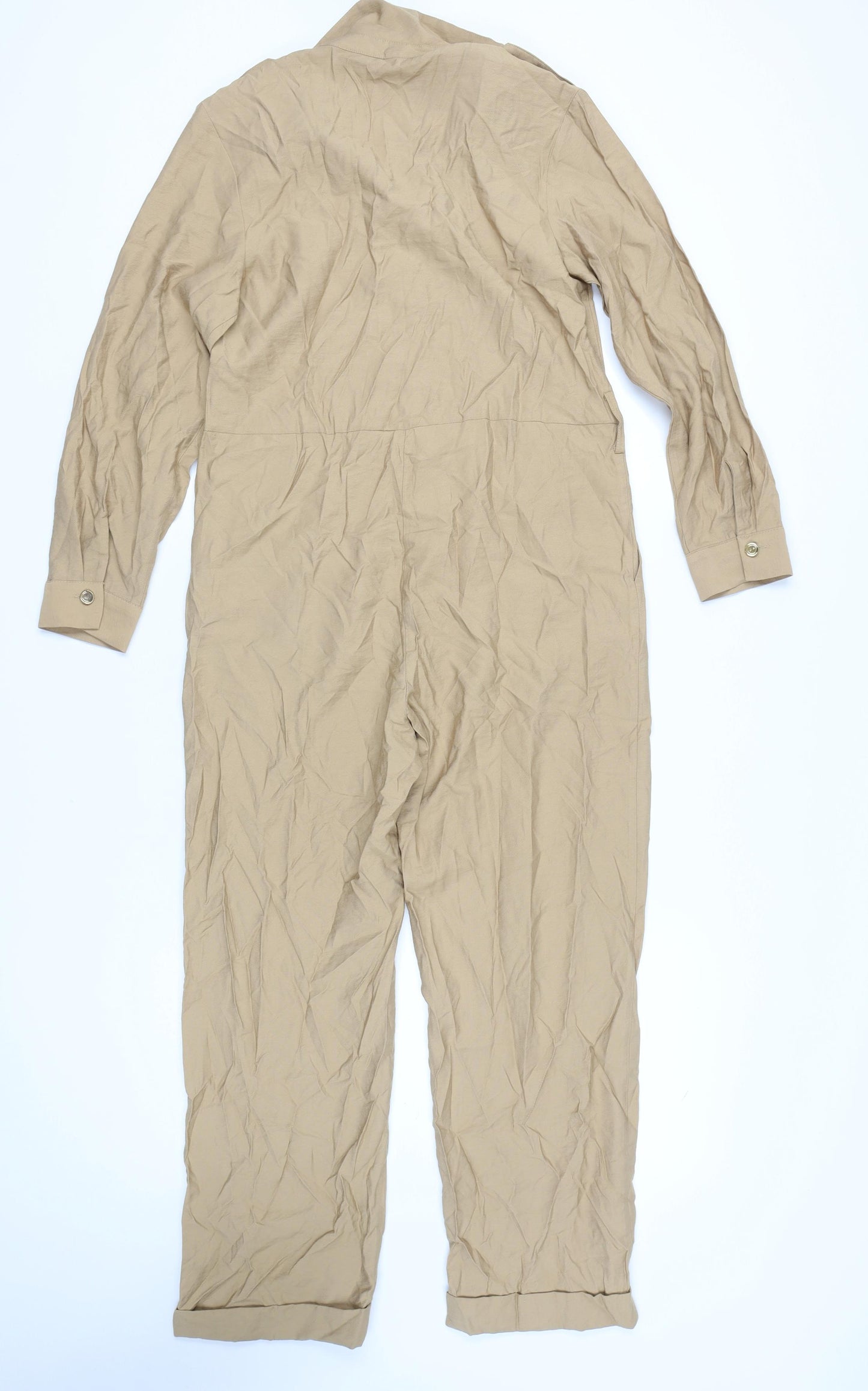 Zara Women's Beige Collared Jumpsuit S