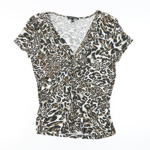 Cable & Gauge Women's Animal Print V-Neck Tunic Top L