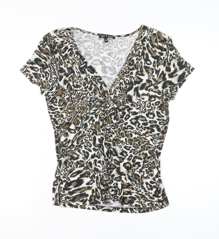 Cable & Gauge Women's Animal Print V-Neck Tunic Top L