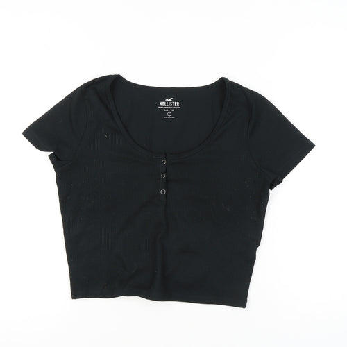 Hollister Women's Black Cropped Baby Tee, L, Casual Chic