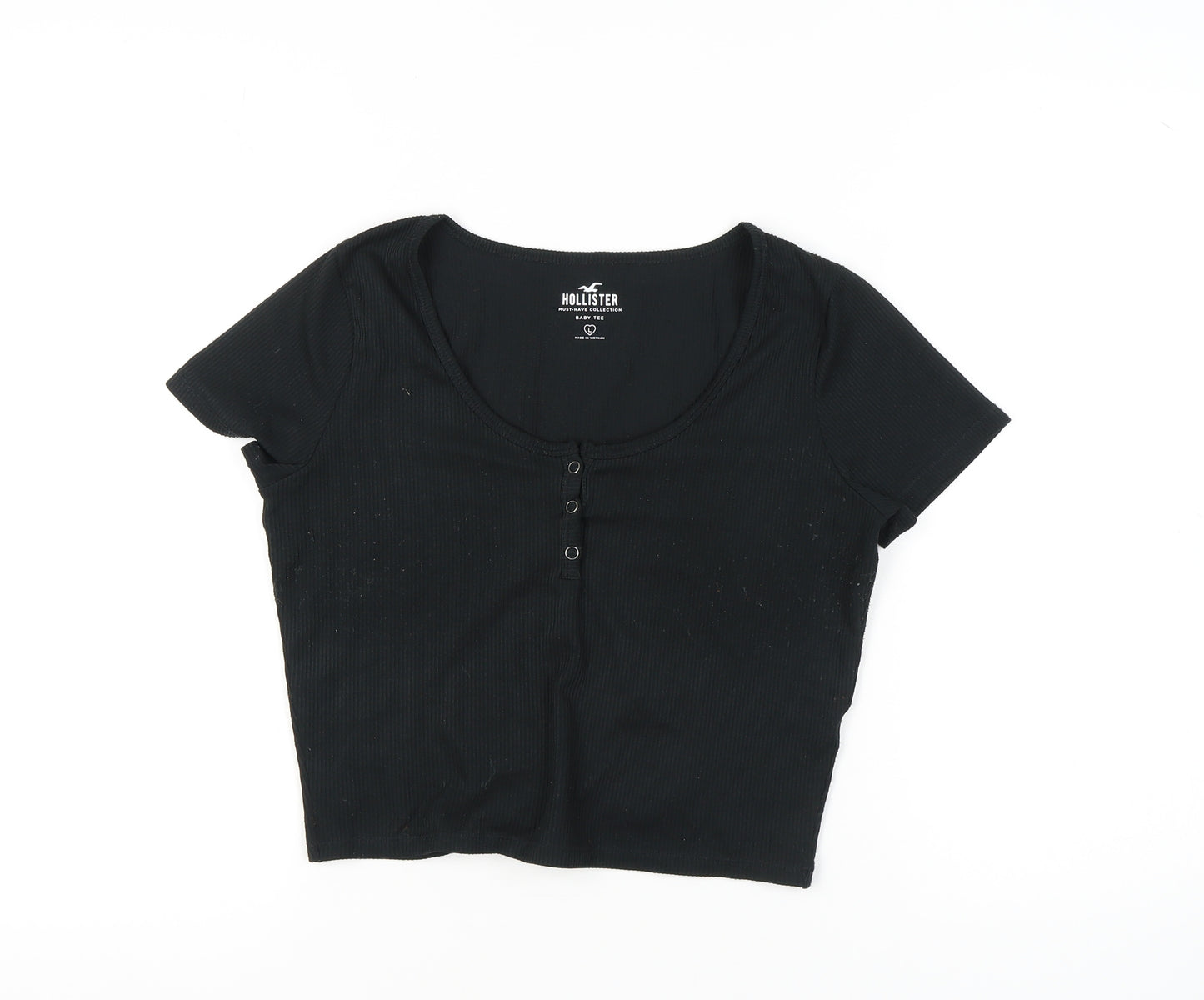 Hollister Women's Black Cropped Baby Tee, L, Casual Chic