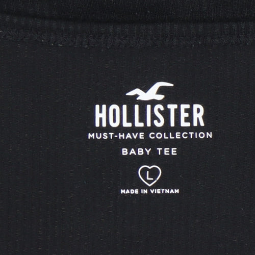 Hollister Women's Black Cropped Baby Tee, L, Casual Chic