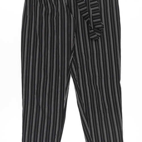 Pull & Bear Women's Black Striped Paperbag Trousers S