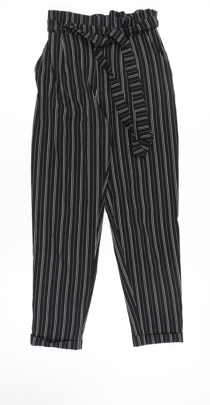 Pull & Bear Women's Black Striped Paperbag Trousers S