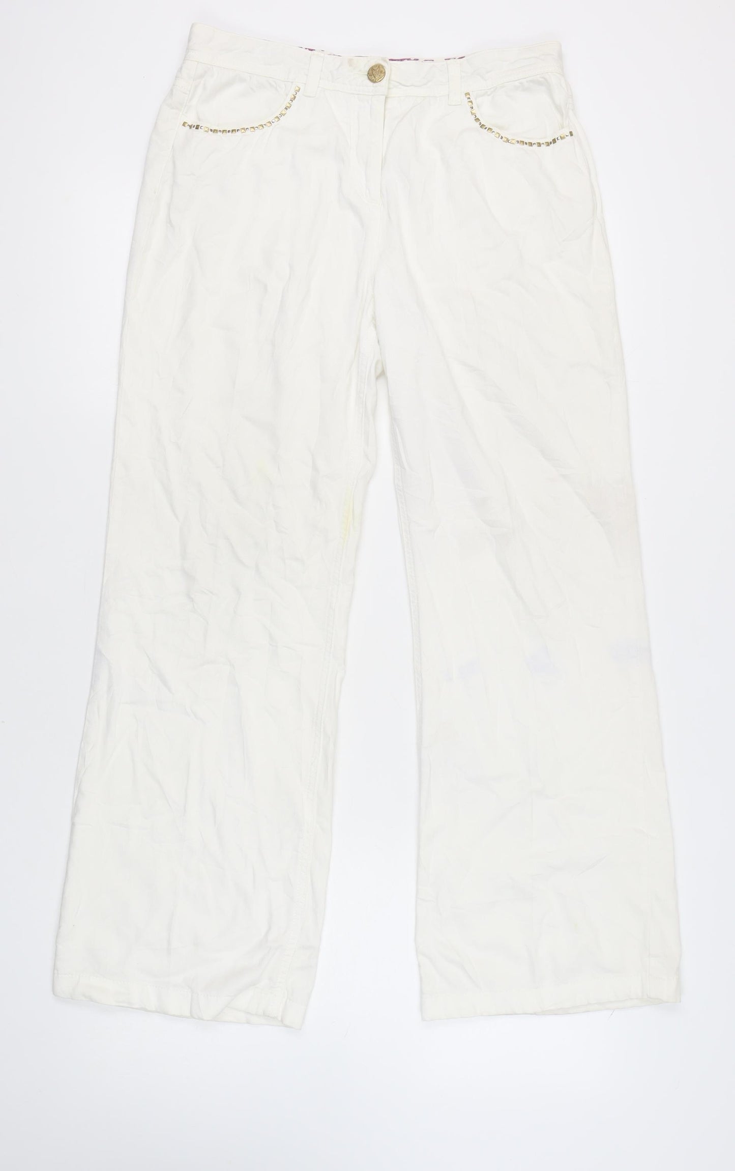Marks and Spencer Women's White Wide-Leg Trousers, Size 12