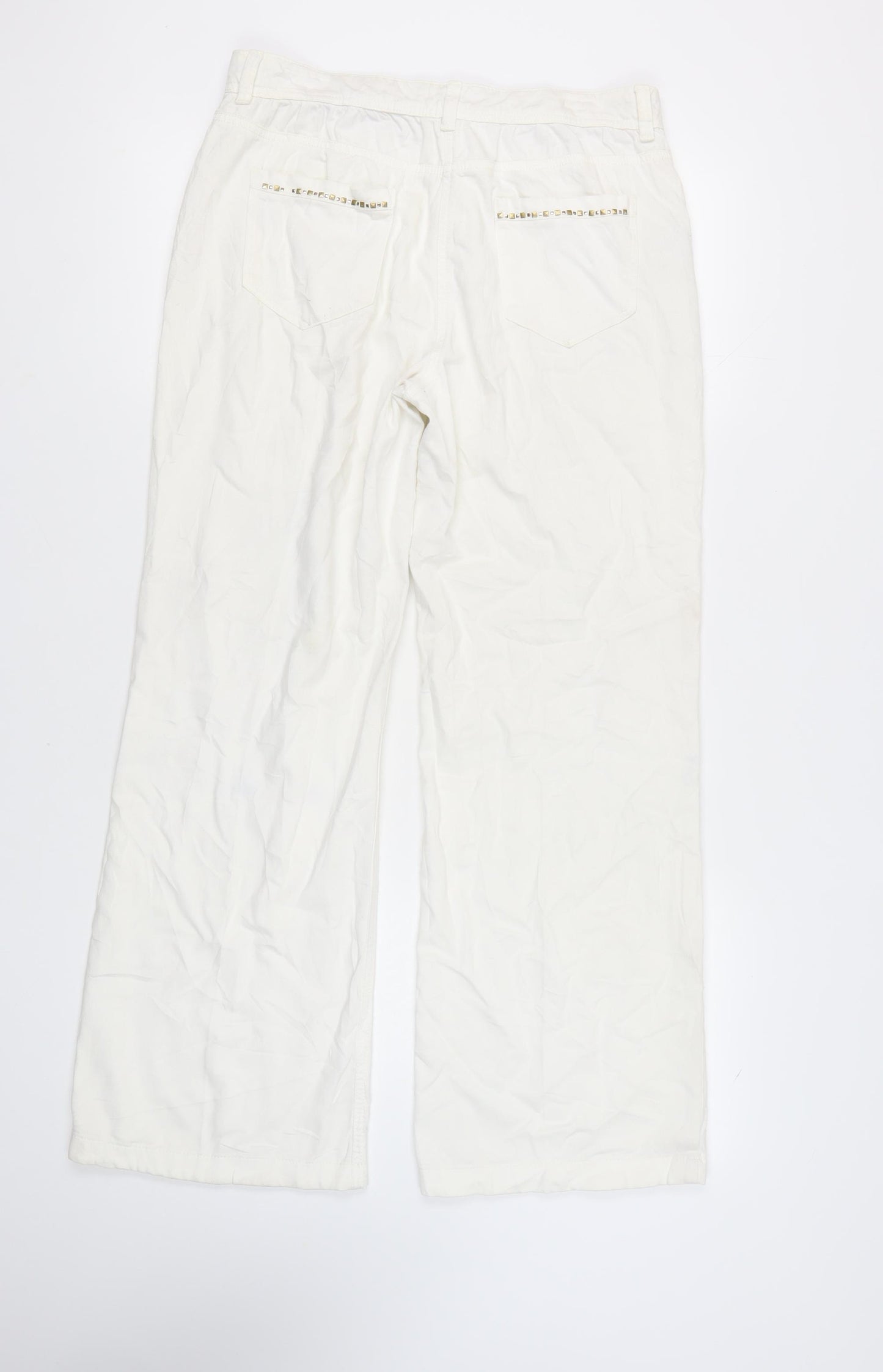 Marks and Spencer Women's White Wide-Leg Trousers, Size 12