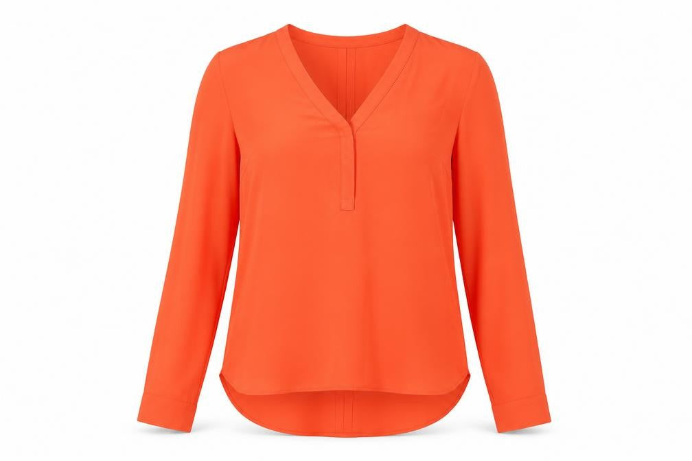 Front view of Marks & Spencer Women’s Orange V-Neck Blouse, size UK 10