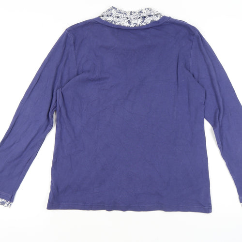 Damart Women's Blue V-Neck Cotton Top, Size M, Long Sleeve