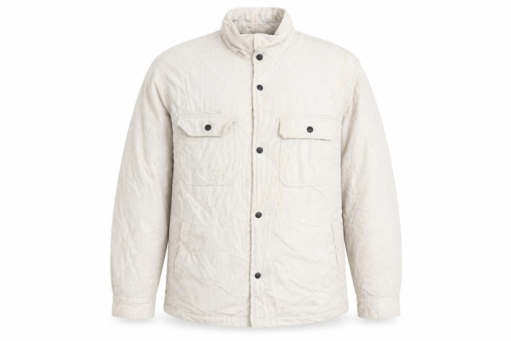 Front view of H&M Men's Beige XL Relaxed Basic Corduroy Jacket