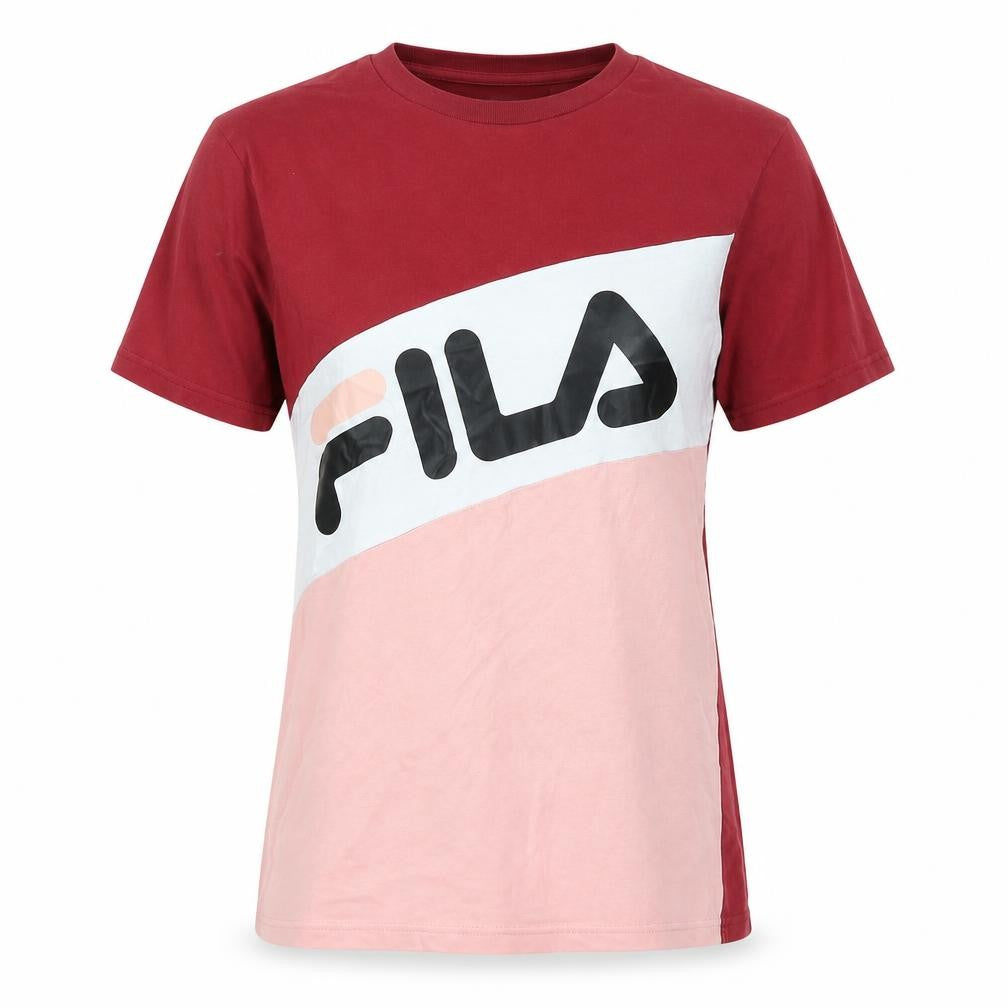 FILA Women's XS Colourblock T-Shirt, Red/White/Pink