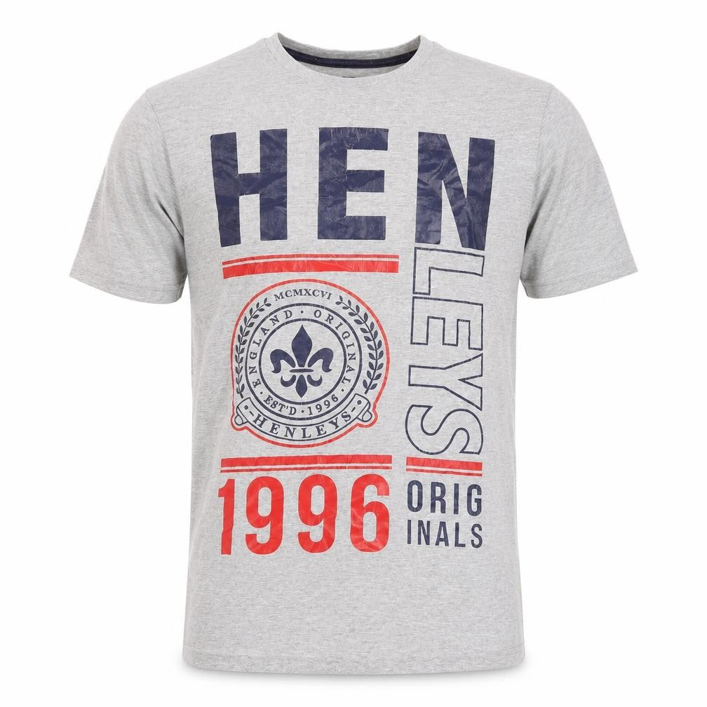 Front view of Henleys Men's Grey XS Graphic Print T-Shirt