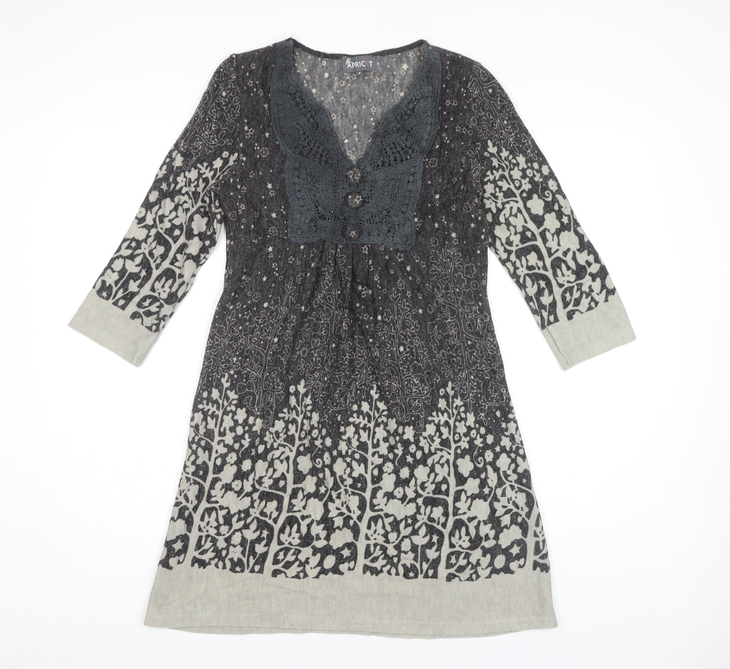 Apricot Women's Grey Floral Knit Dress Size S Casual