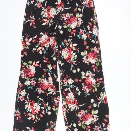 Bershka Women's Black Floral Wide-Leg Trousers M