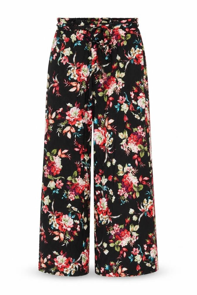 Bershka Women's Black Floral Wide-Leg Trousers M
