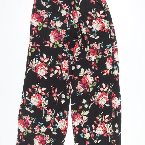 Bershka Women's Black Floral Wide-Leg Trousers M